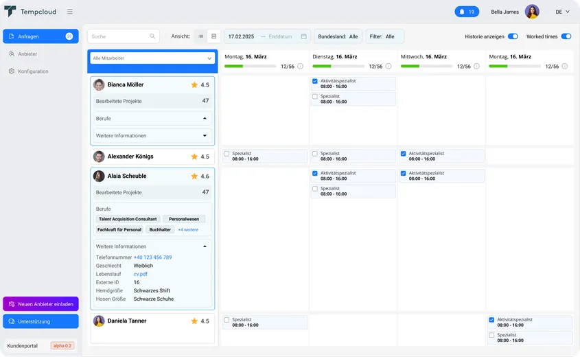 Tempcloud Personaldashboard