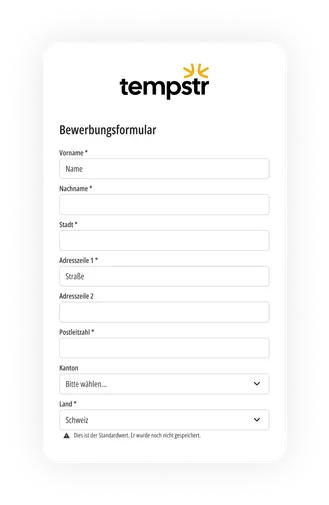 Tempstr-Profilregistrierung auf einem Smartphone.